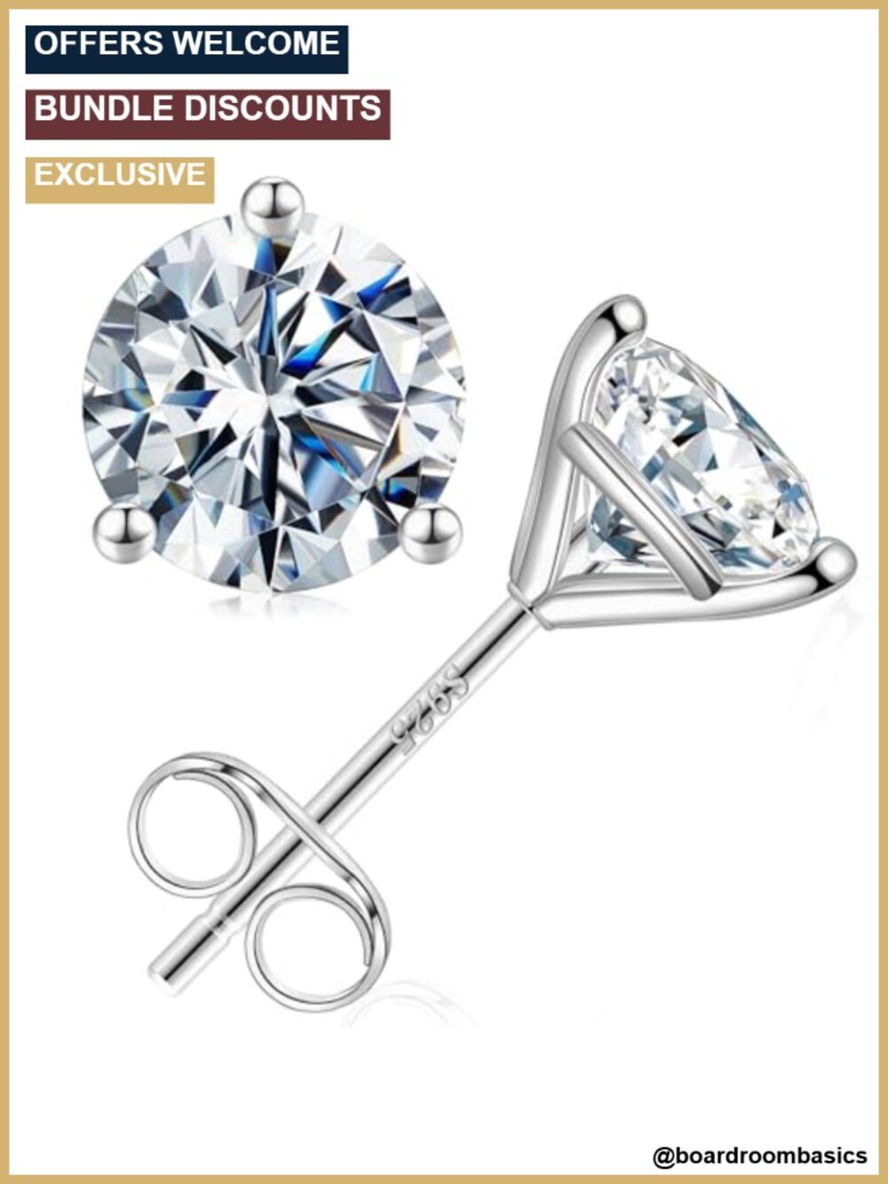 Martini Moissanite Stud Earrings 925 Sterling Silver 2CT